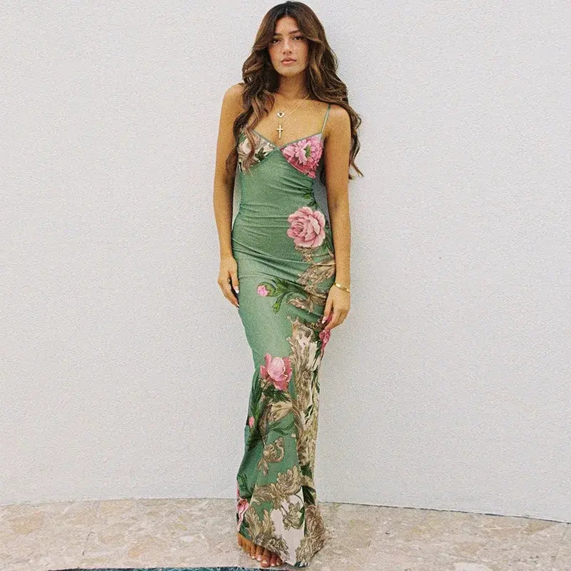 Bohemian Dress Strap V Neck