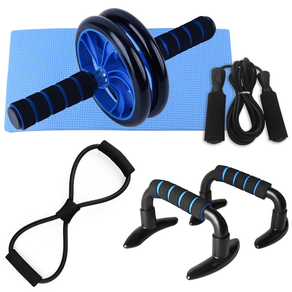 Home Fitness Set: Abdominal Wheel Roller, Push-Up Bar, and Jump Rope