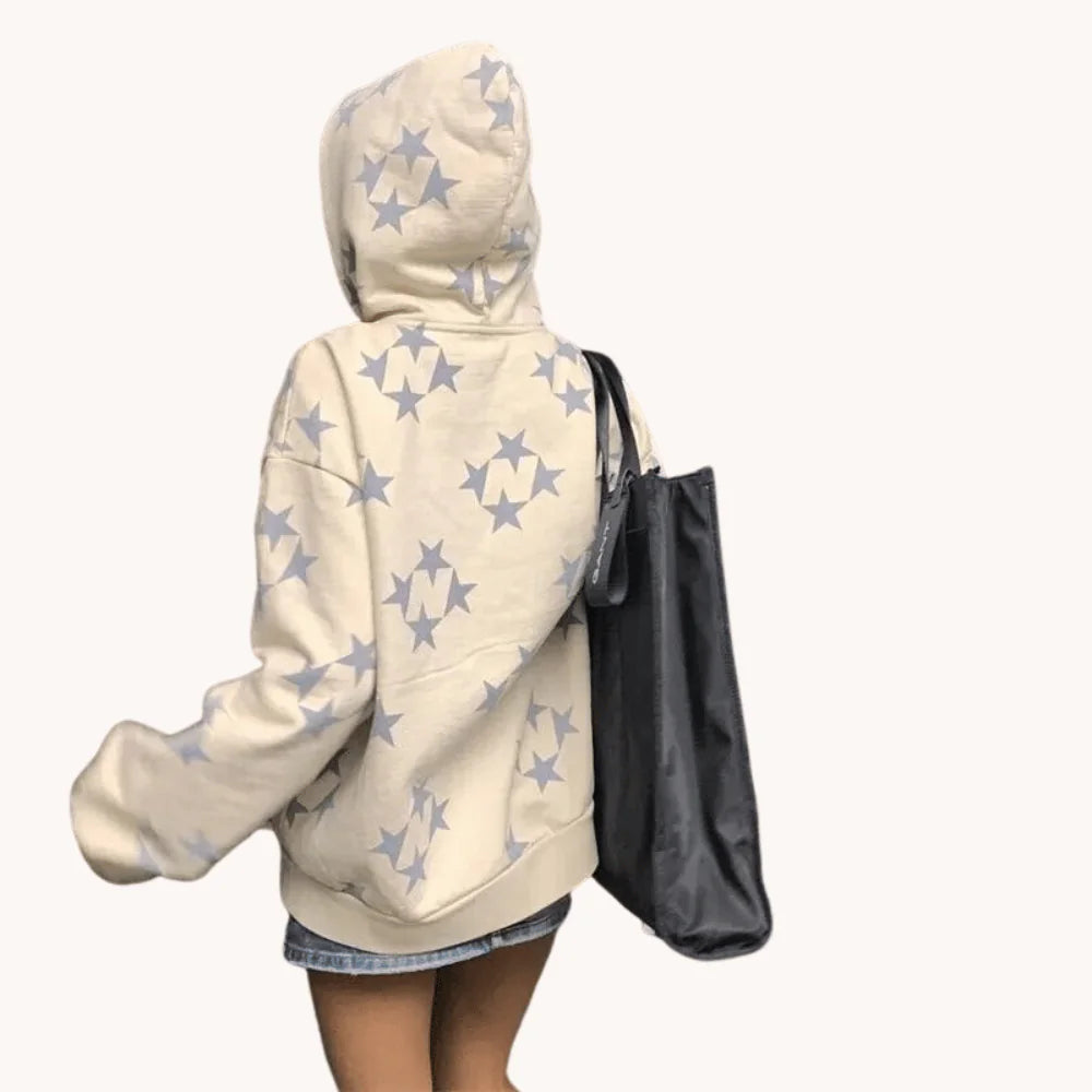 Oversized Star Graphic Zip-Up Hoodie