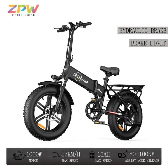 ZPW A1 20 inch Ebike 1000W 48V 20AH Off-road Adult Electric Bike Folding Mountain Snow Fat Tire Electric Bicycle