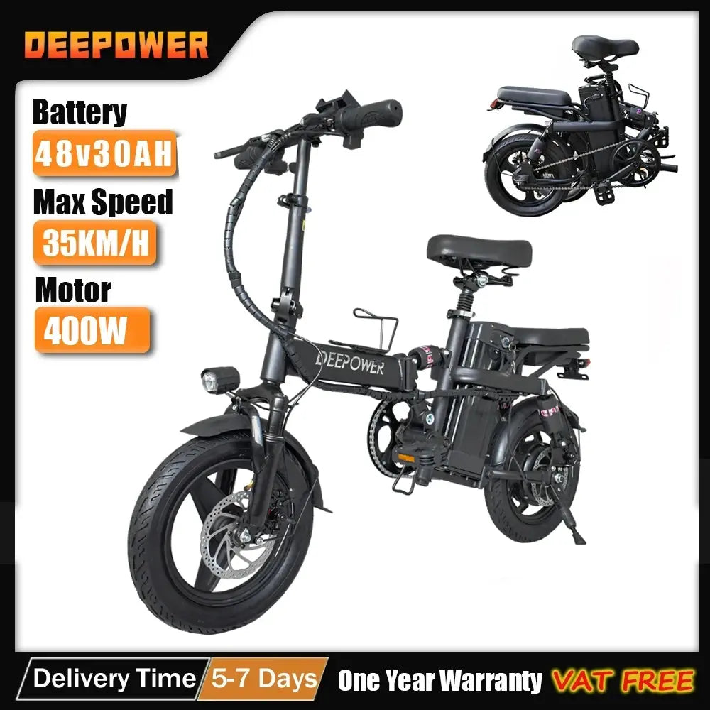 DEEPOWER Mini Foldable Ebike 500W 48V 30AH Removable Battery Multi-shock-absorbing Urban Electric Bicycle Bike for Aldult